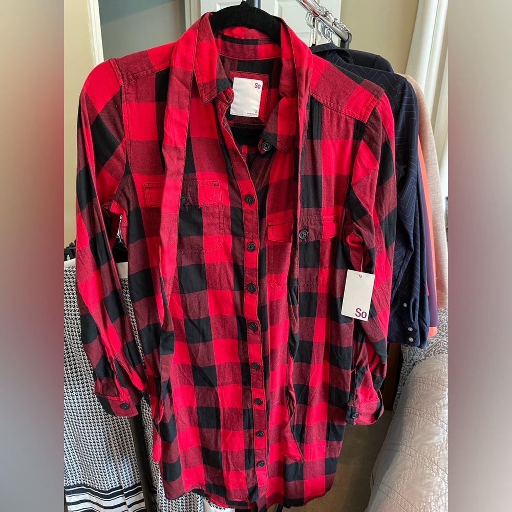So Red & Black Plaid Flannel Shirt Dress